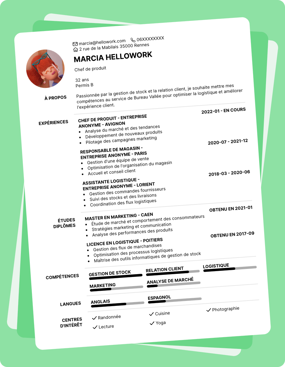 Exemple CV Bureau Vallée