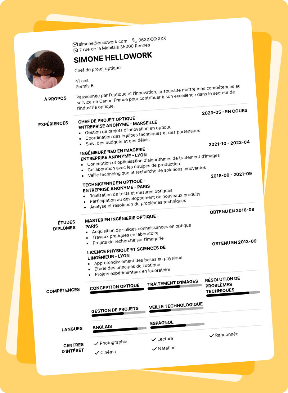 Exemple CV Canon France
