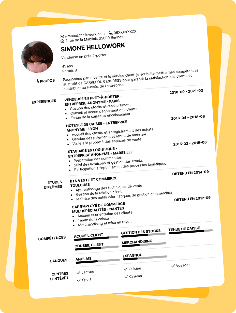 Exemple CV CARREFOUR EXPRESS