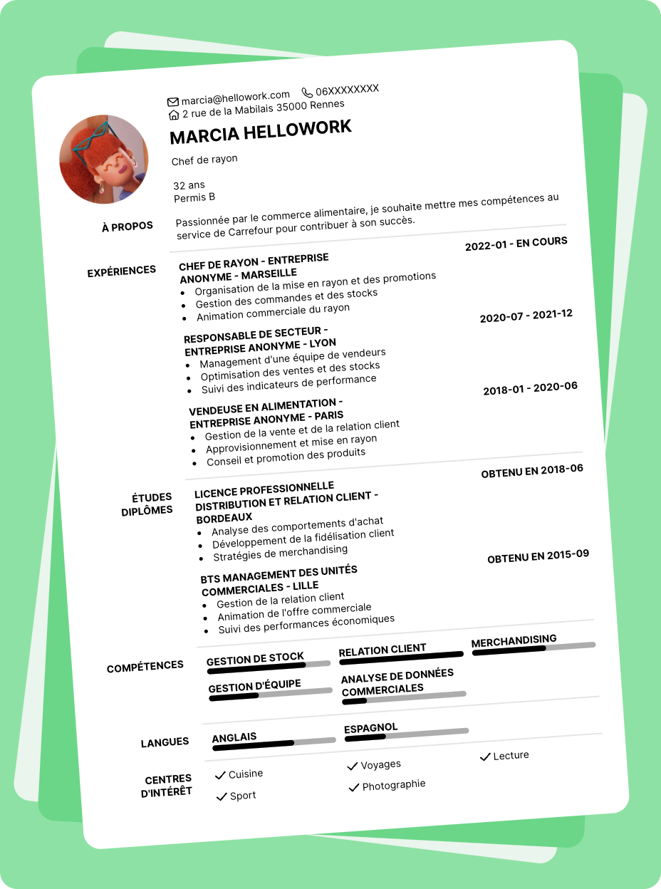 Exemple CV Carrefour