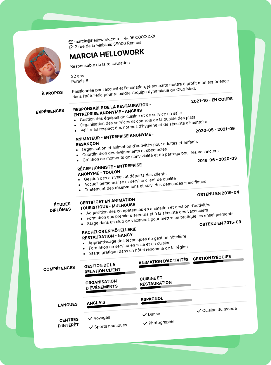 Exemple CV Club Med