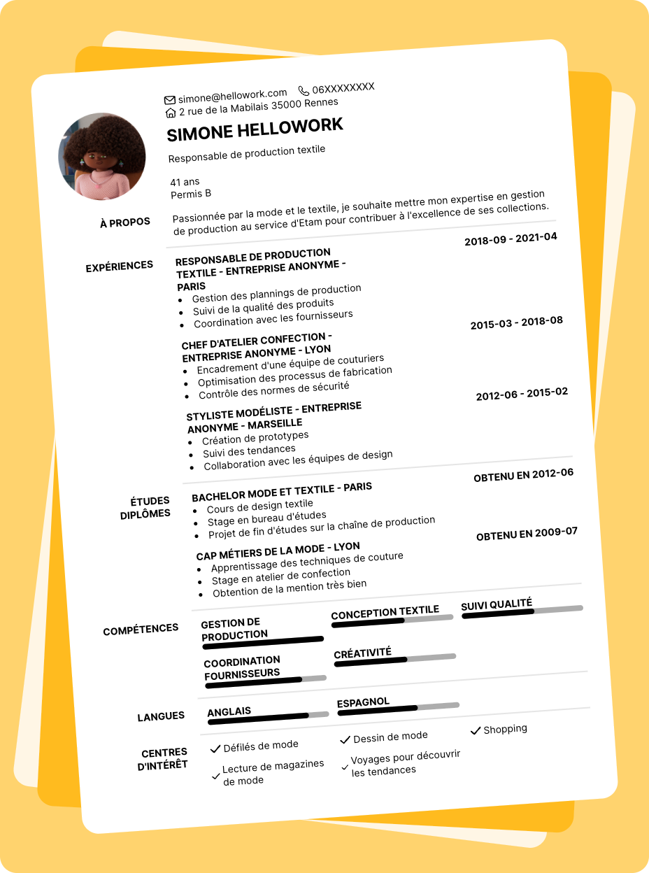 Exemple CV Etam