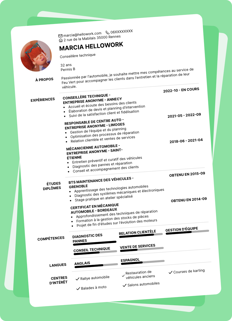 Exemple CV Feu Vert