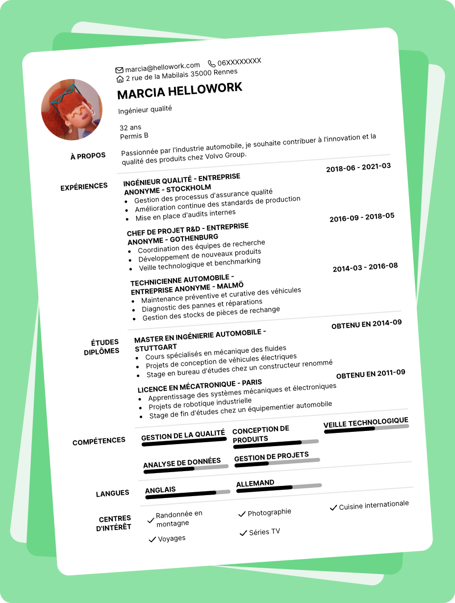 Exemple CV Volvo Group