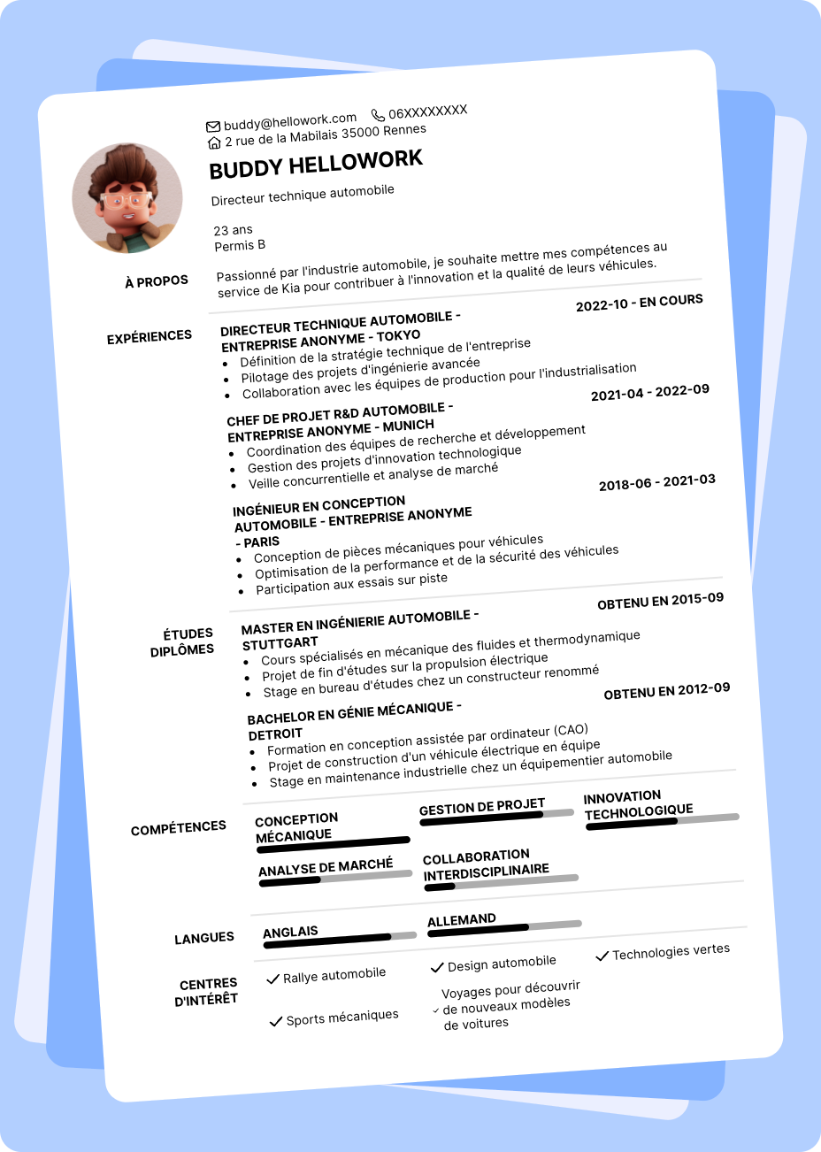 Exemple CV Kia