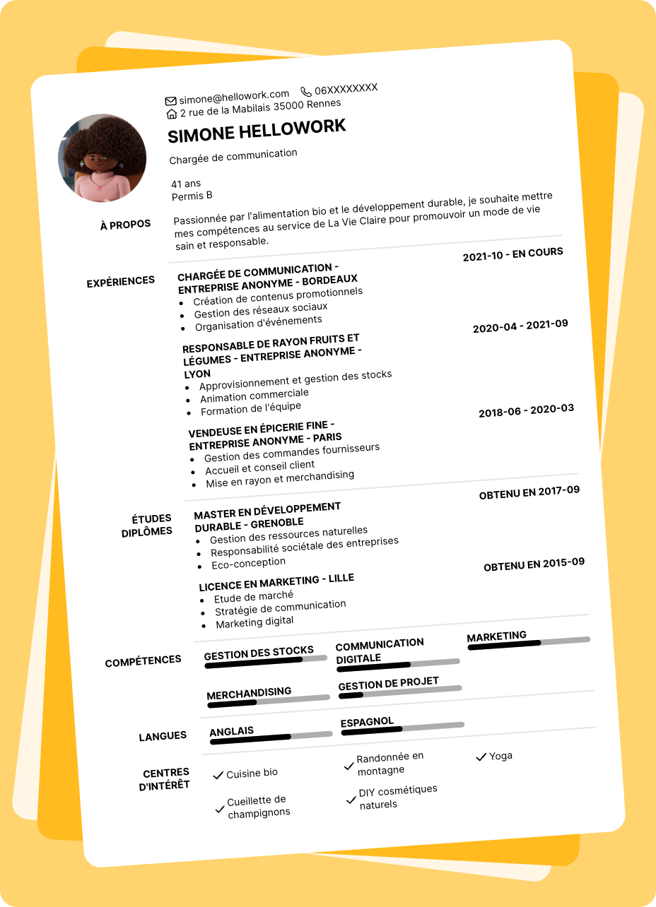 Exemple CV La Vie Claire
