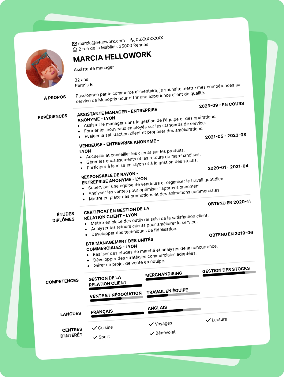 Exemple CV Monoprix