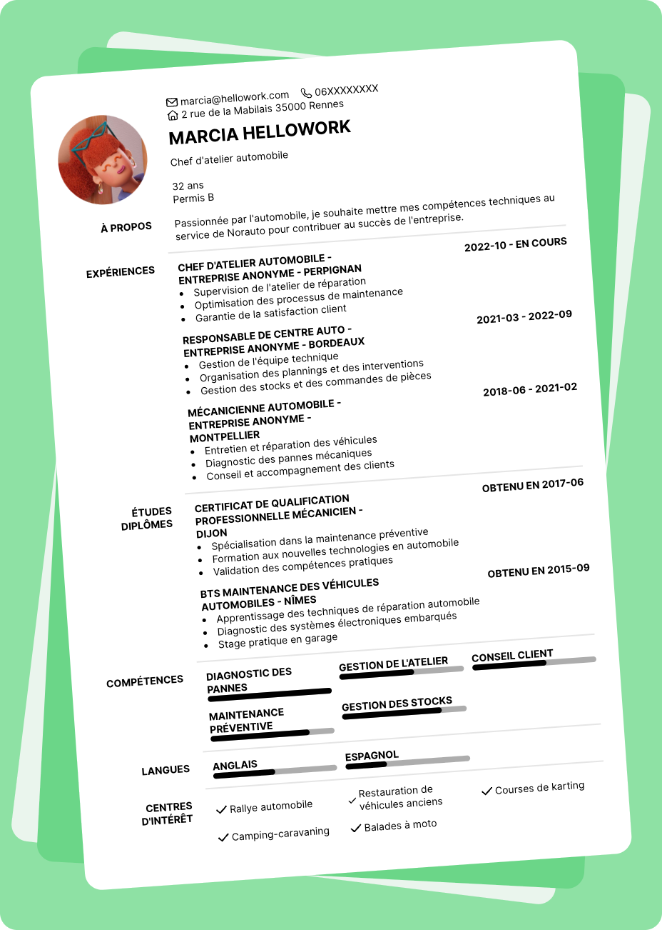 Exemple CV Norauto