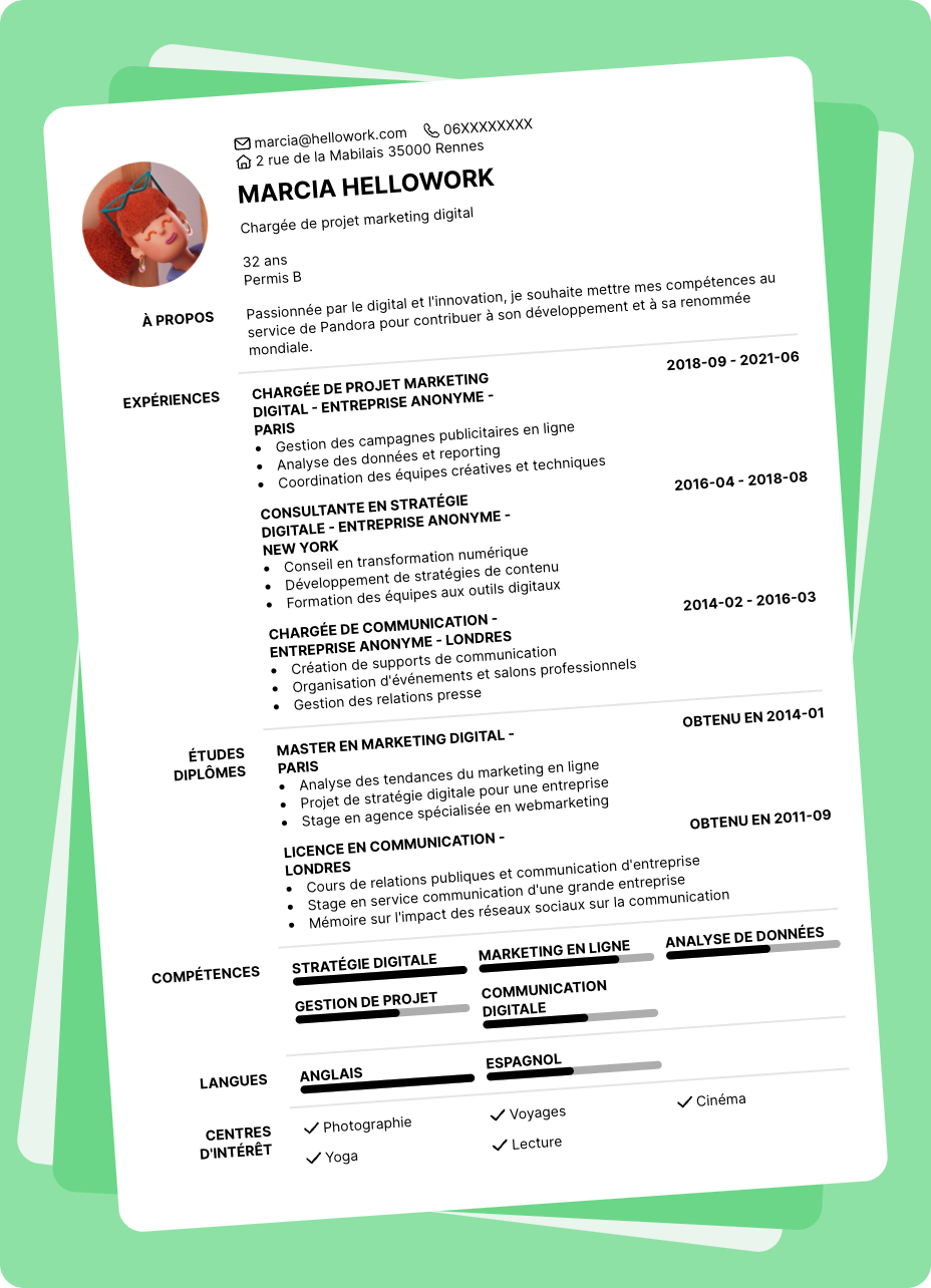Exemple CV Pandora