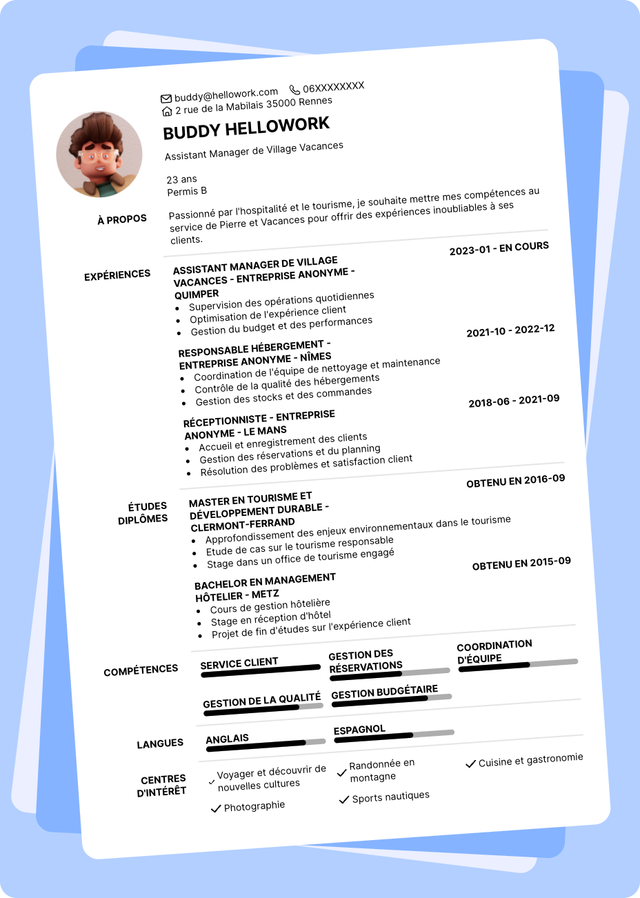 Exemple CV Pierre et Vacances