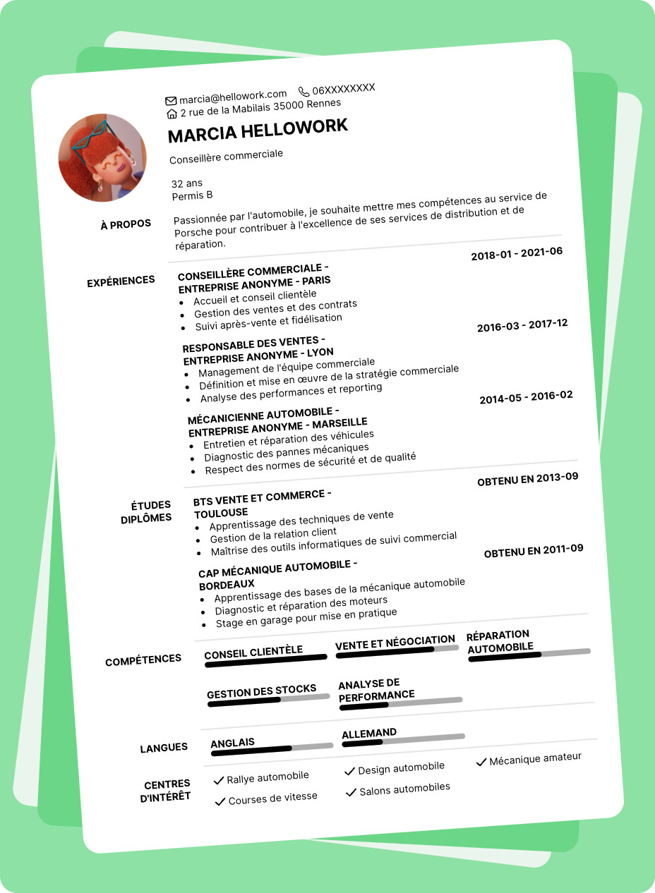Exemple CV Porsche