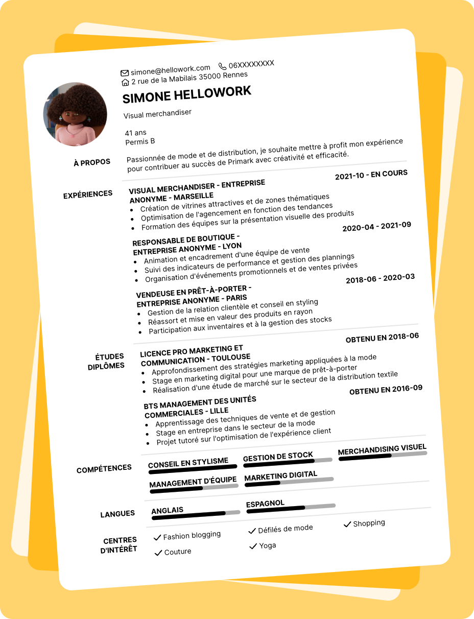 Exemple CV Primark