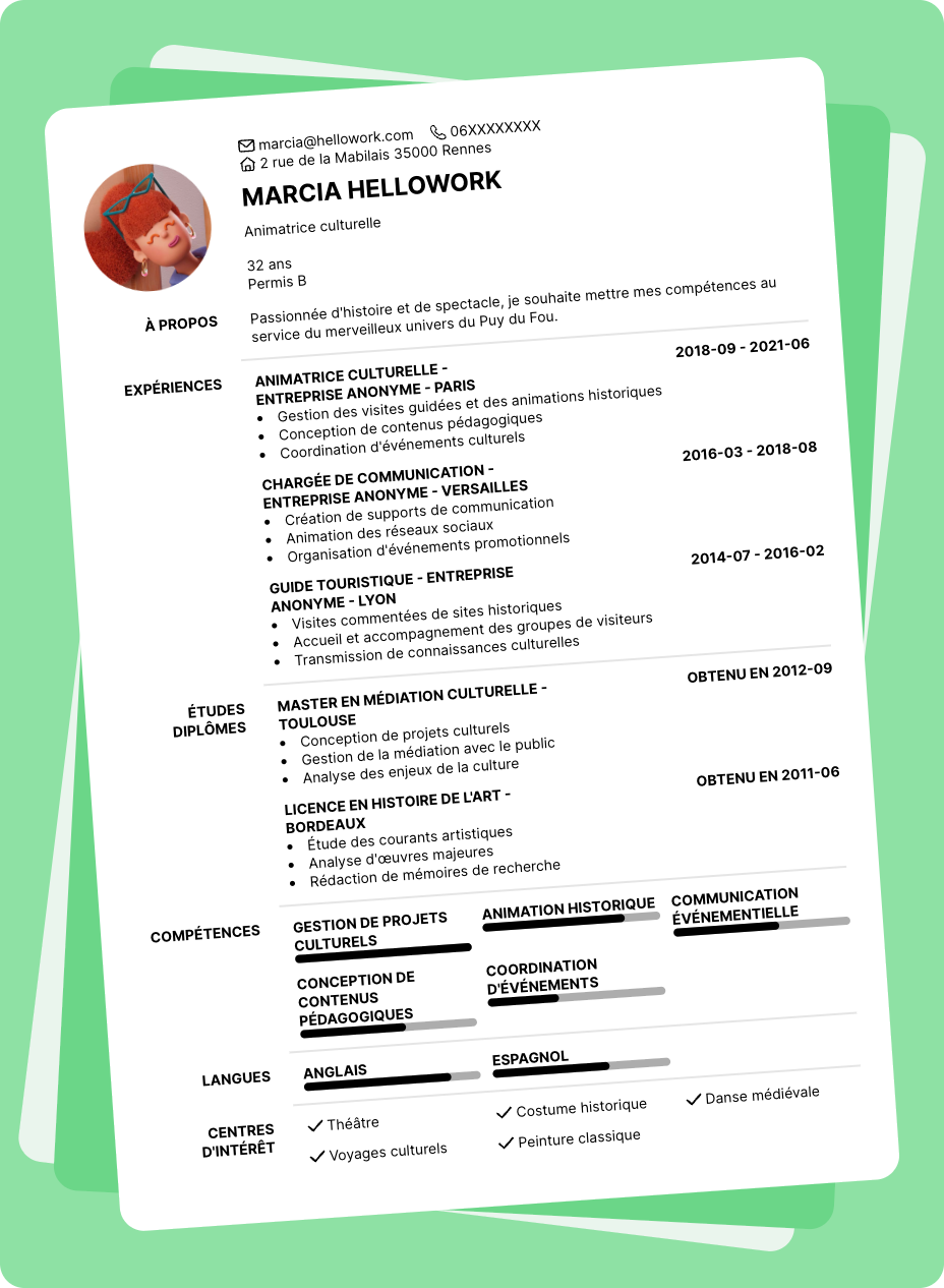 Exemple CV Puy du Fou