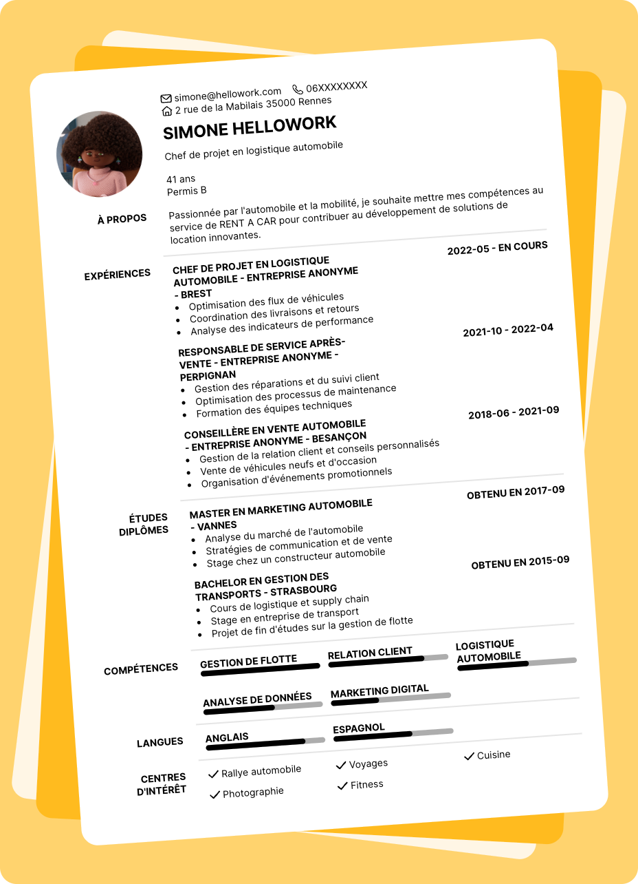 Exemple CV RENT A CAR