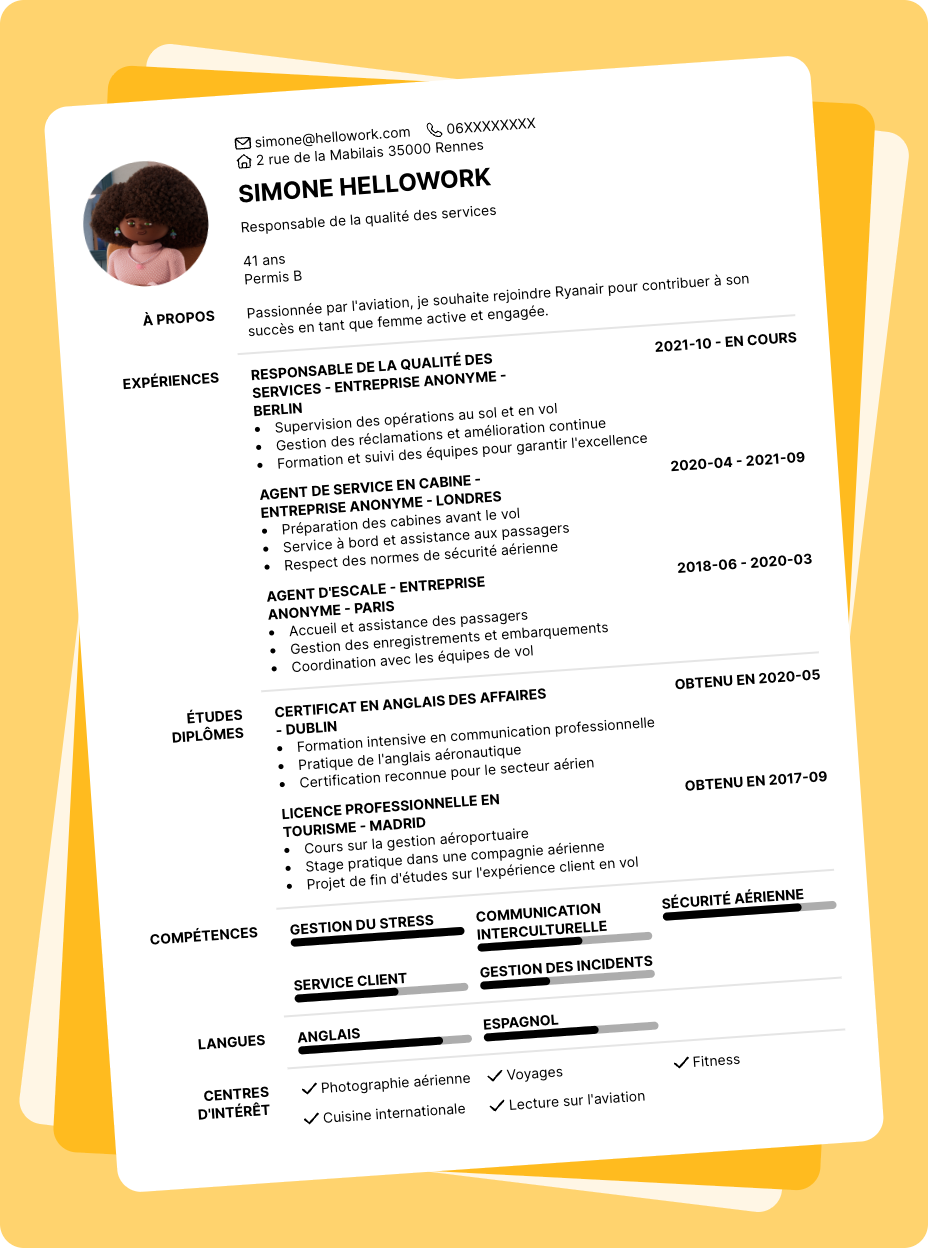 Exemple CV Ryanair