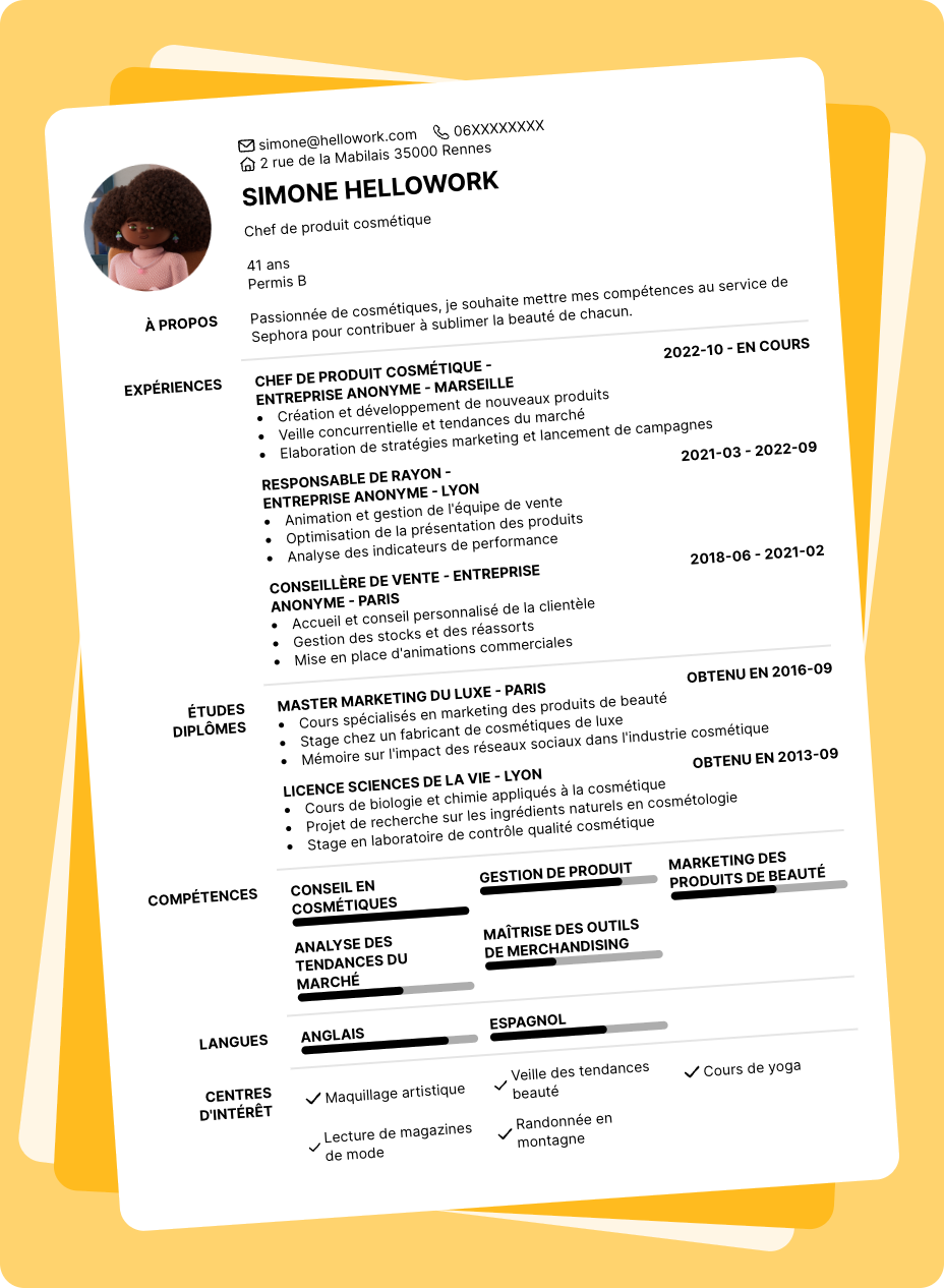 Exemple CV Sephora