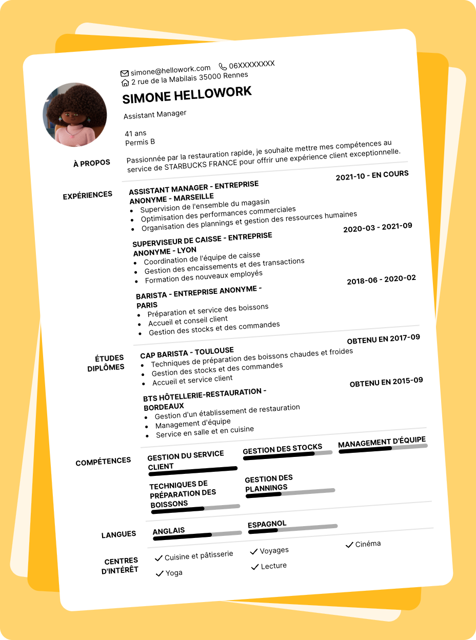 Exemple CV STARBUCKS FRANCE