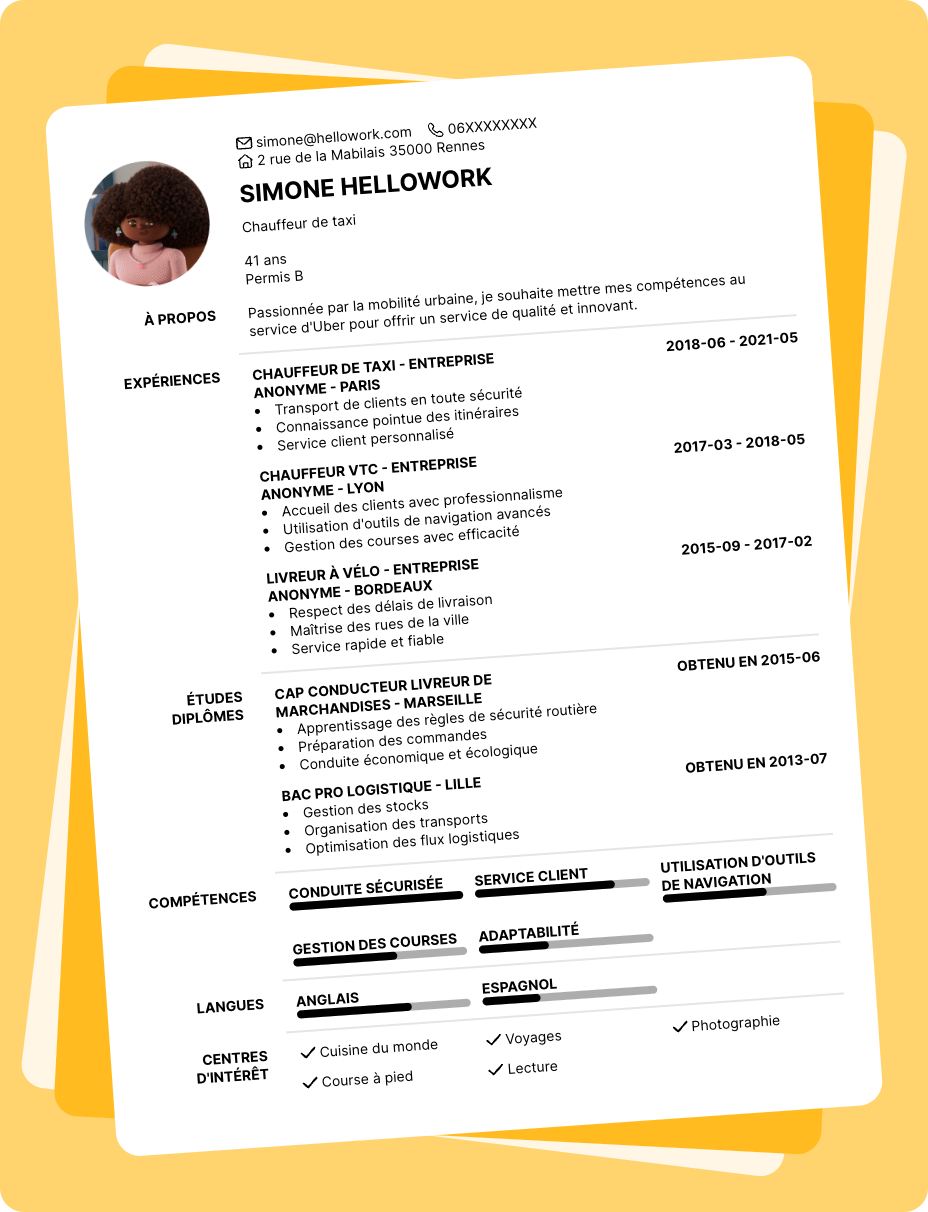 Exemple CV Uber