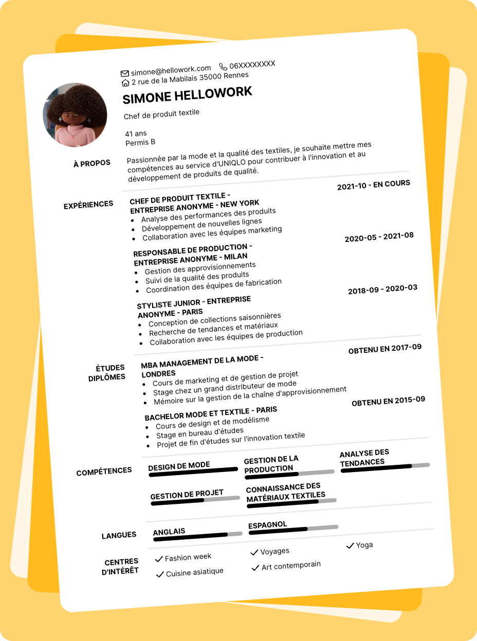 Exemple CV UNIQLO