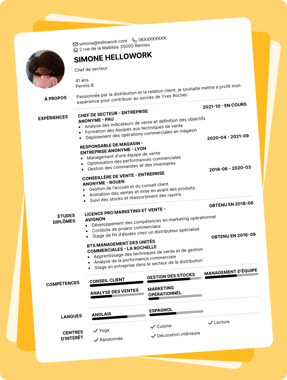 Exemple CV Yves Rocher