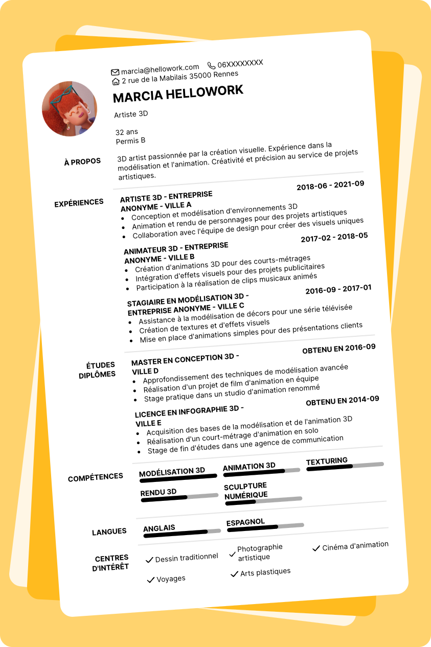 Exemple CV 3D artist