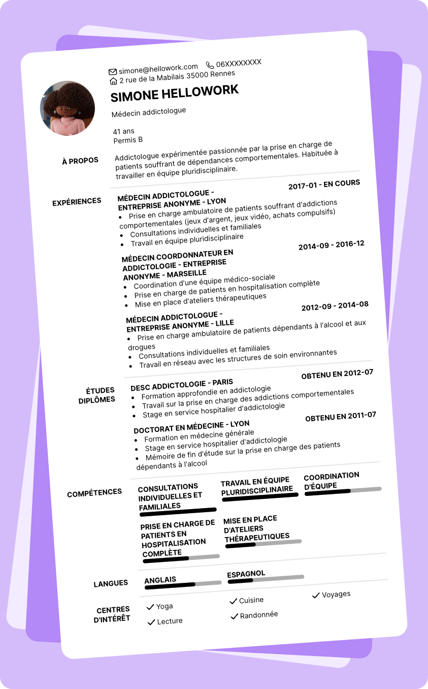 Modèle CV Médecin addictologue Exemple CV Médecin addictologue