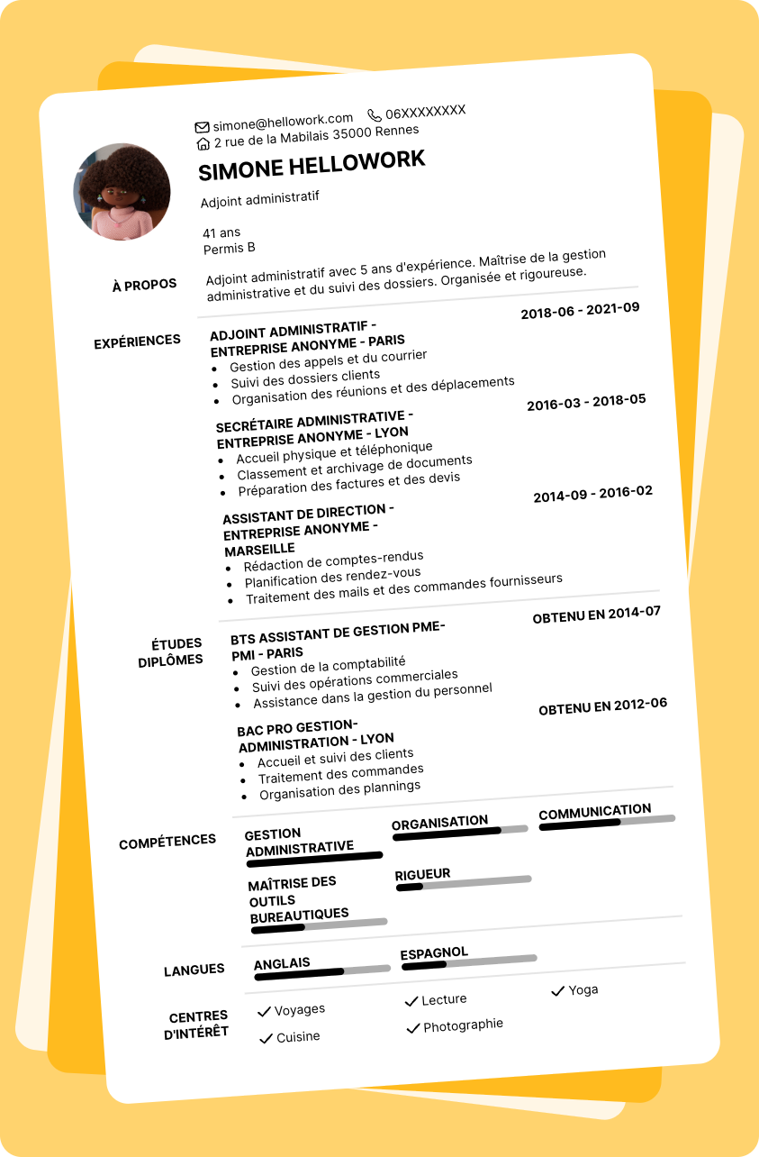 Modèle CV Adjoint administratif Exemple CV Adjoint administratif