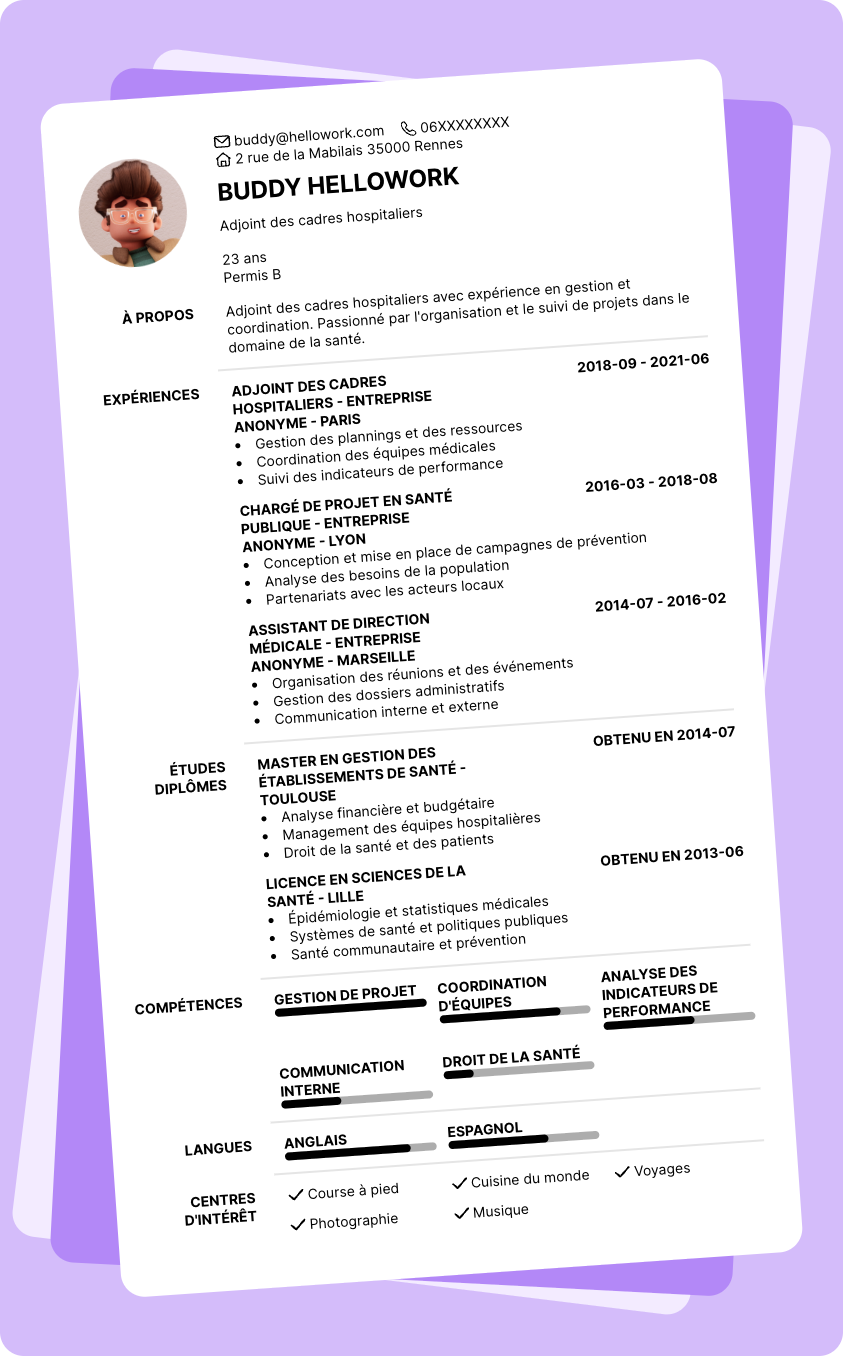 Modèle CV Adjoint des cadres hospitaliers Exemple CV Adjoint des cadres hospitaliers