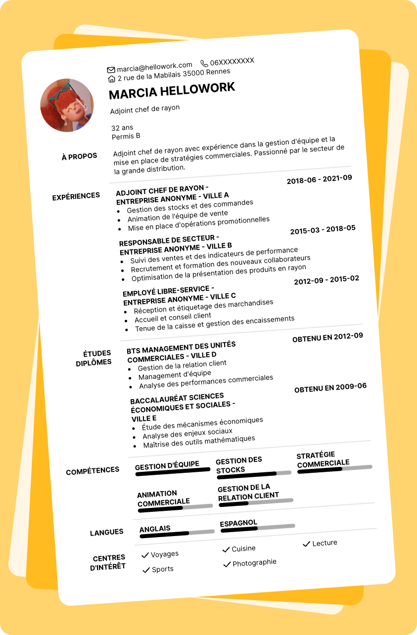 Modèle CV Adjoint chef de rayon Exemple CV Adjoint chef de rayon