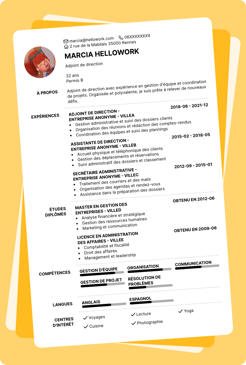 Modèle CV Adjoint de direction Exemple CV Adjoint de direction