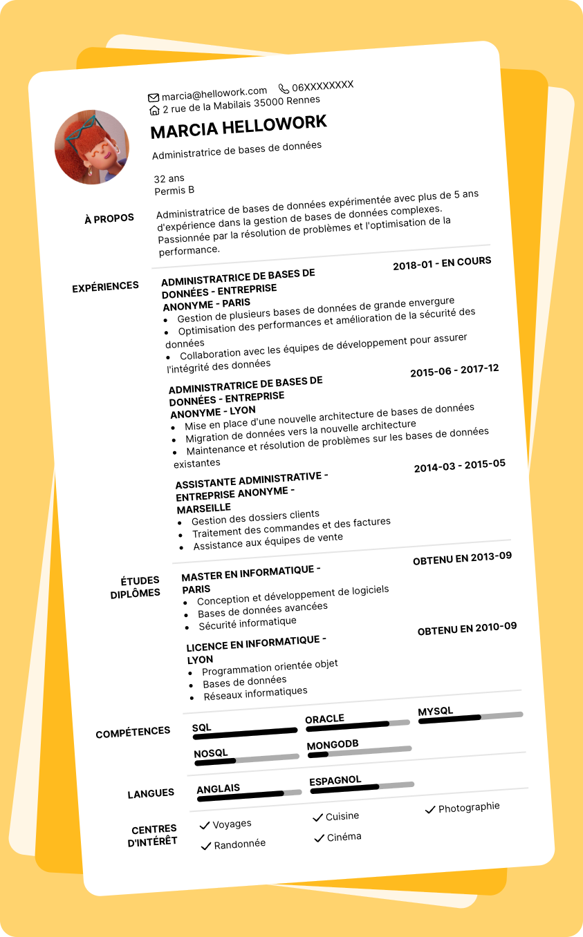 Modèle CV Administrateur de bases de données Exemple CV Administrateur de bases de données