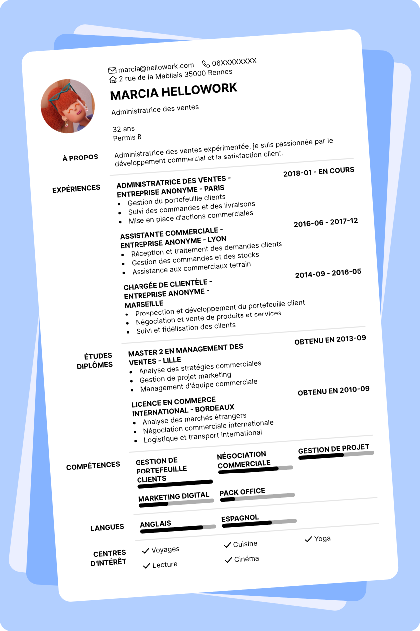 Modèle CV Administrateur des ventes Exemple CV Administrateur des ventes