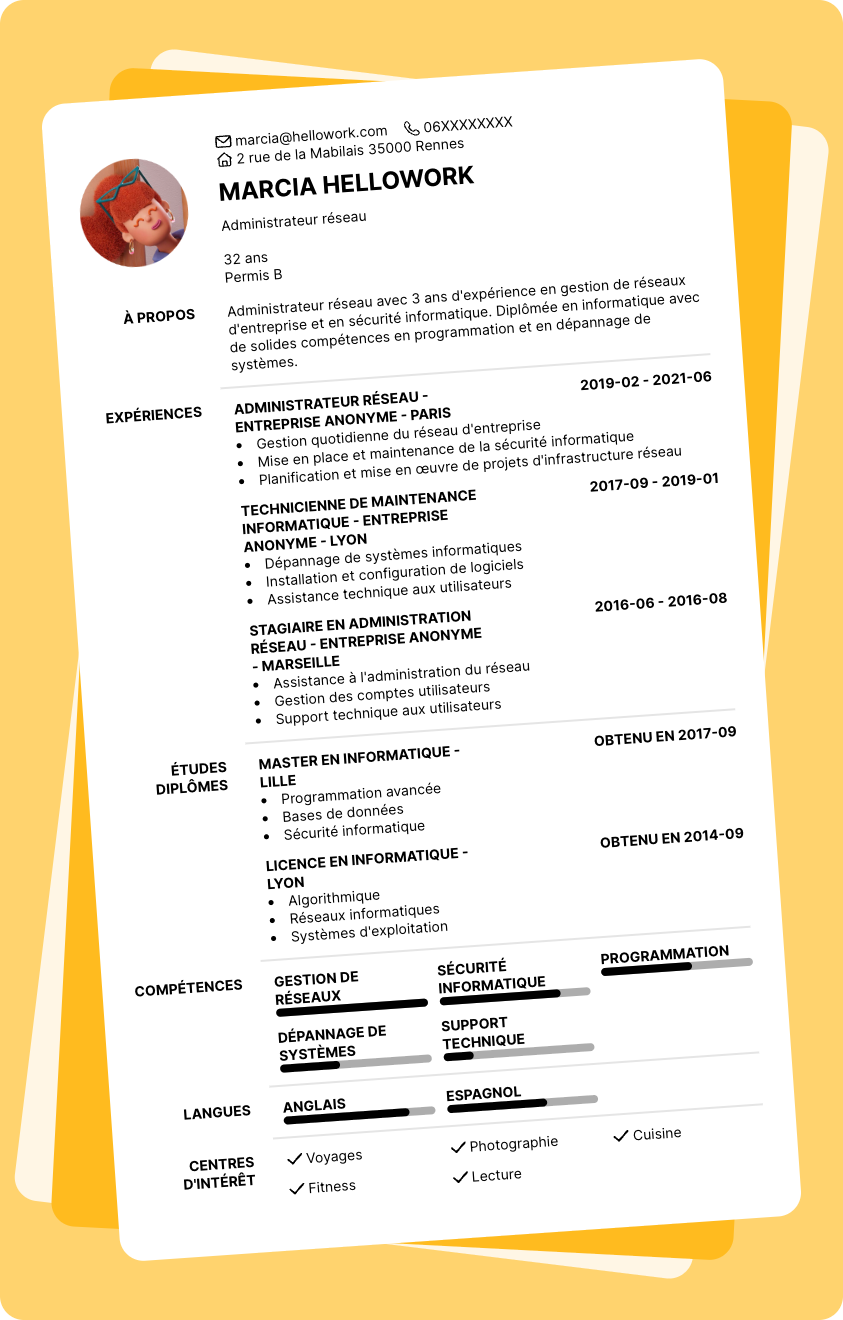 Modèle CV Administrateur réseau Exemple CV Administrateur réseau