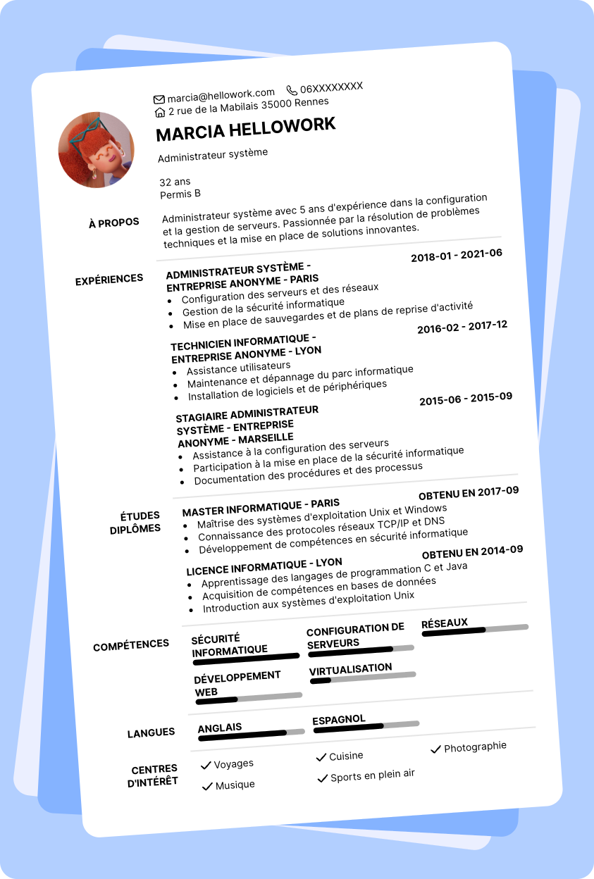 Modèle CV Administrateur système Exemple CV Administrateur système