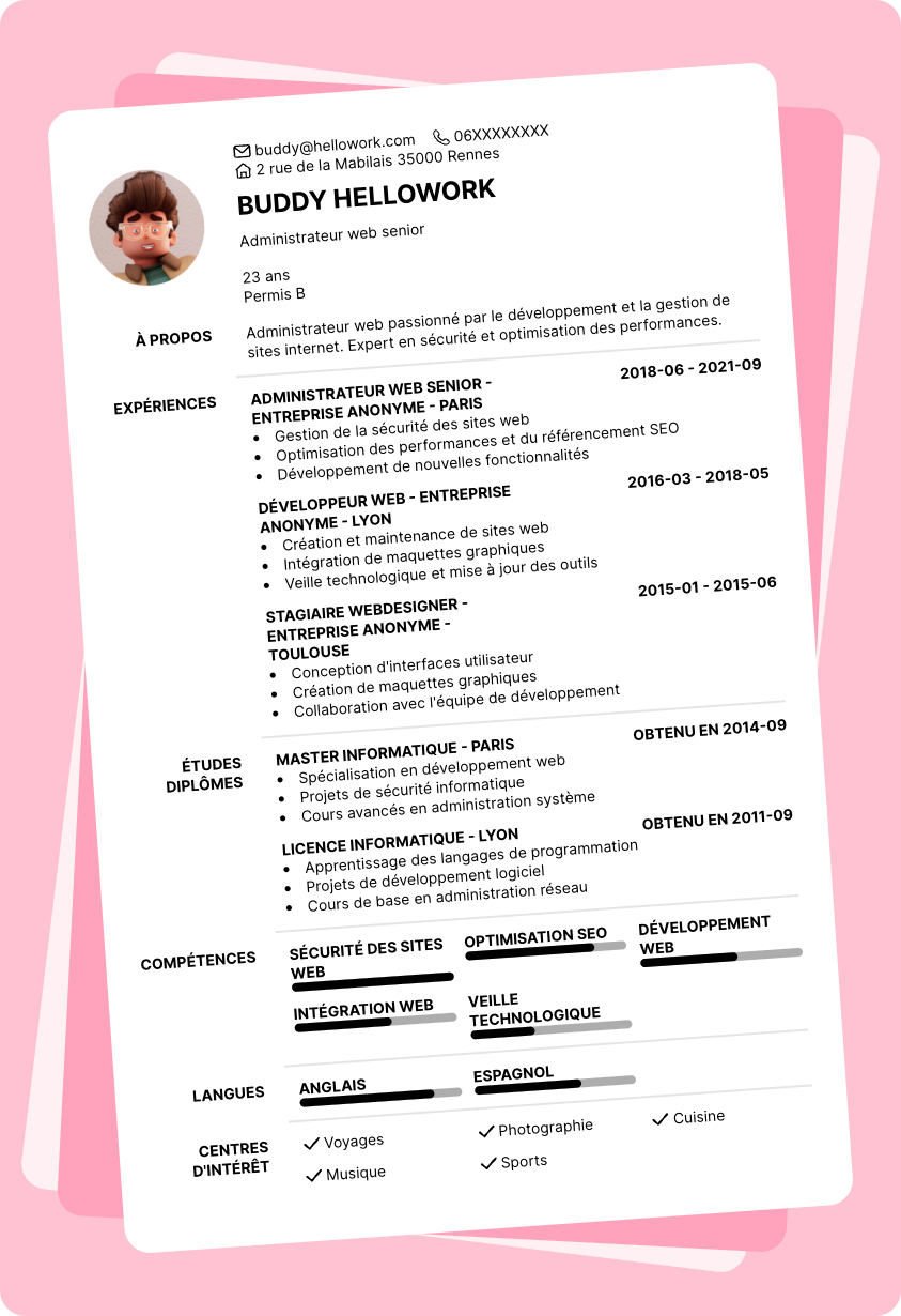 Modèle CV Administrateur web Exemple CV Administrateur web