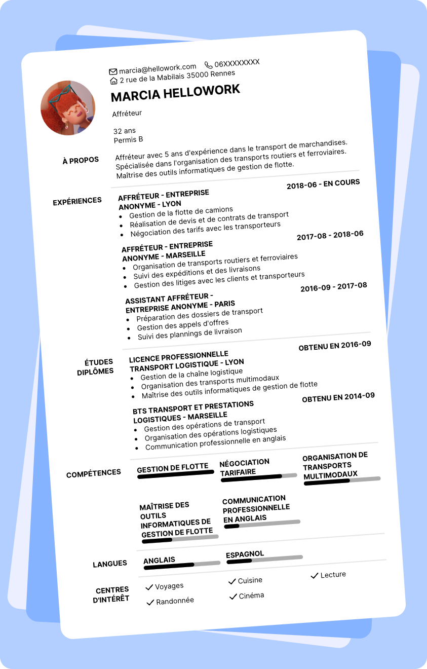 Modèle CV Affréteur Exemple CV Affréteur