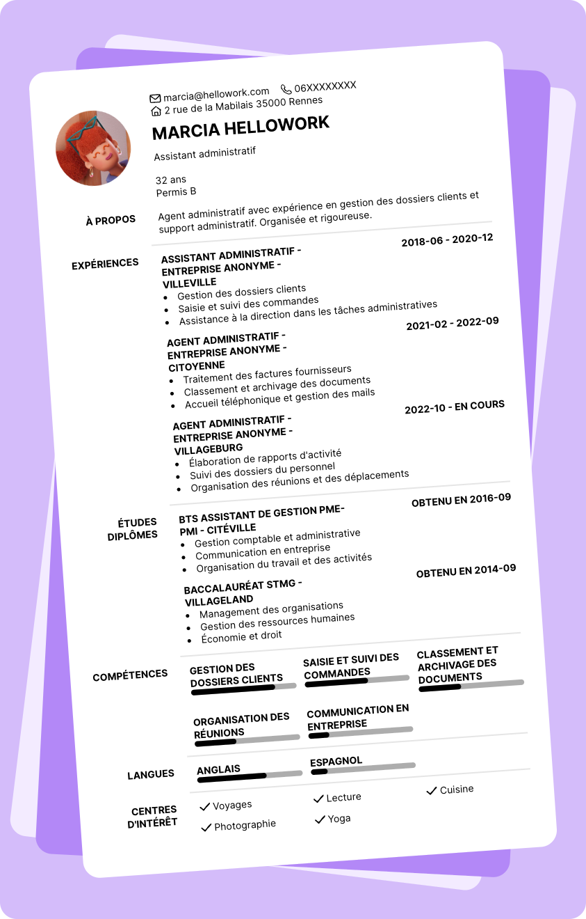 Modèle CV Agent administratif Exemple CV Agent administratif