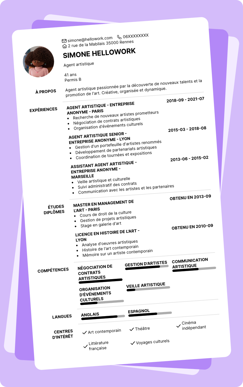 Exemple CV Agent artistique