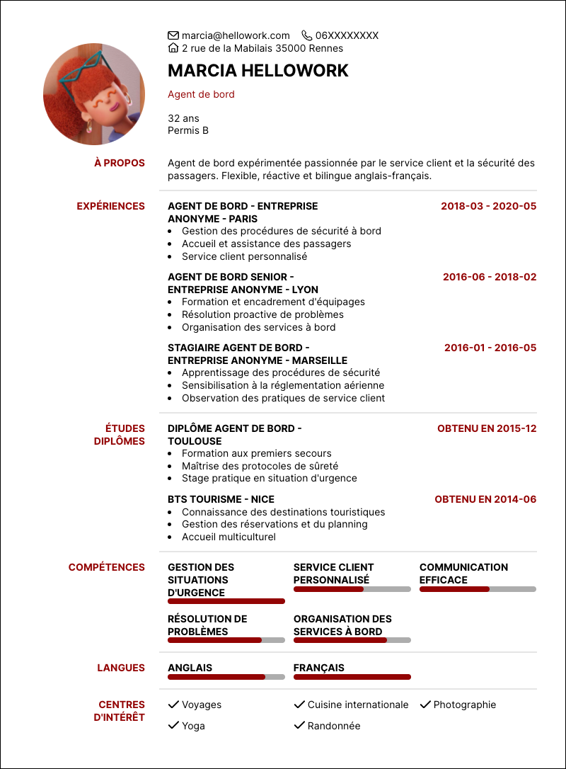 Exemple CV Agent de bord