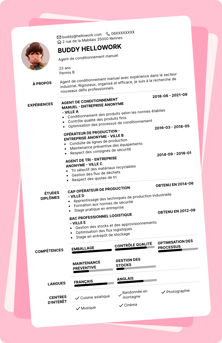Exemple CV Agent de conditionnement manuel