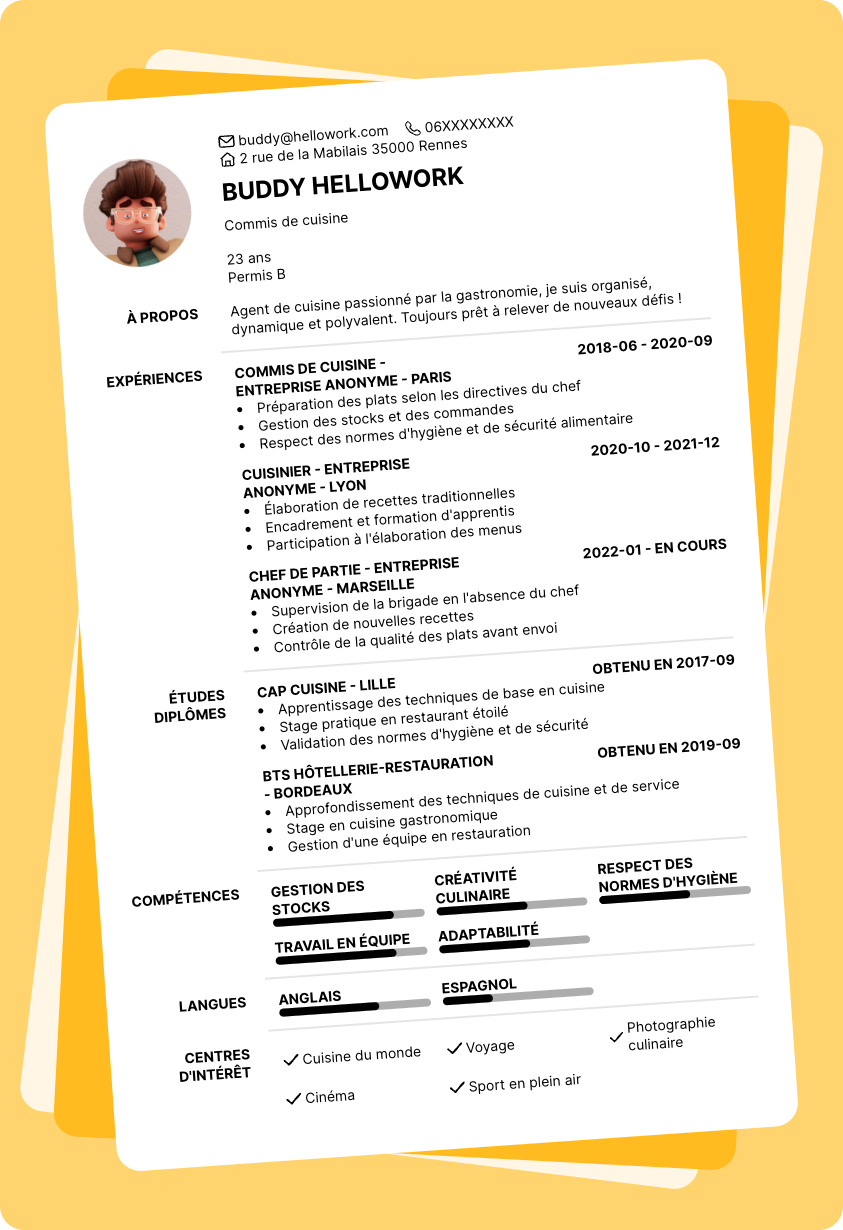 Modèle CV Agent de cuisine Exemple CV Agent de cuisine