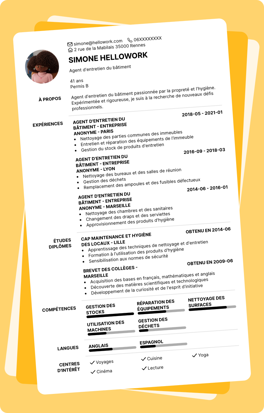 Exemple CV Agent d'entretien du bâtiment