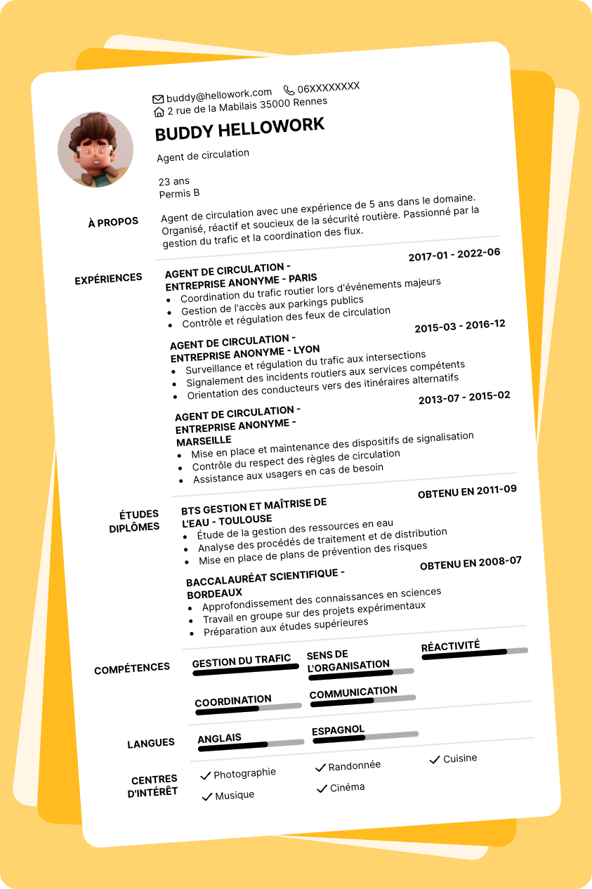 Exemple CV Agent de circulation