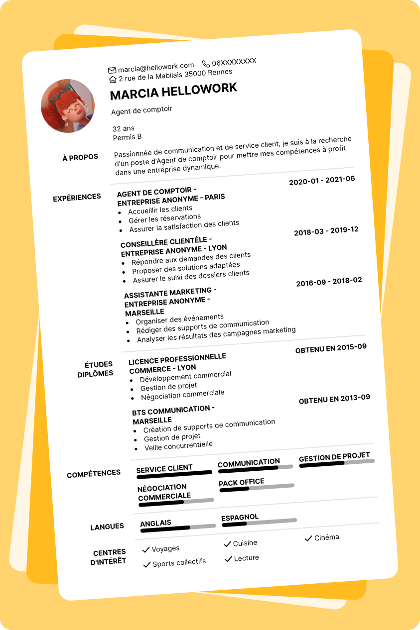 Modèle CV Agent de comptoir Exemple CV Agent de comptoir
