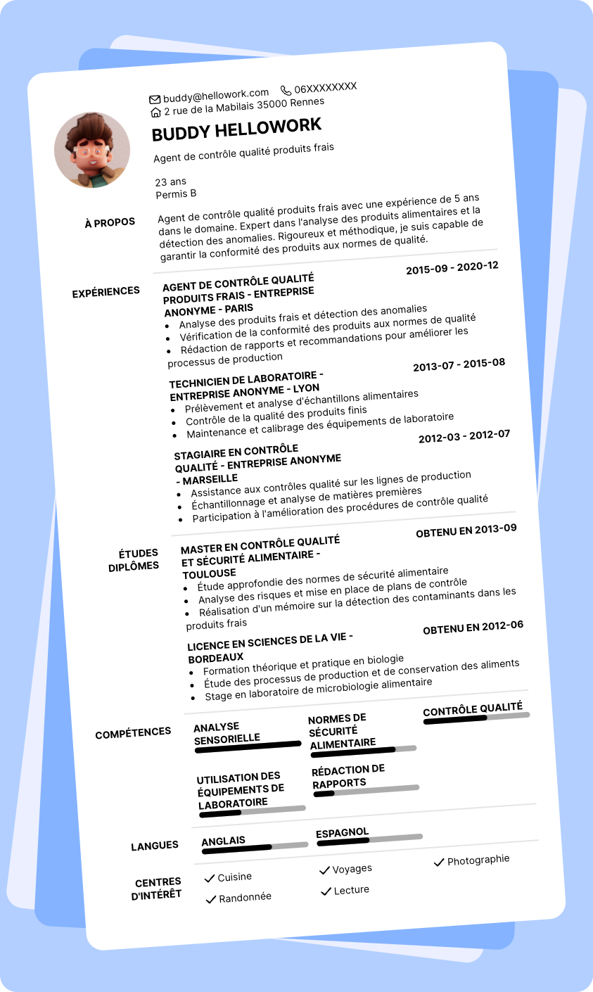 Exemple CV Assistant qualité agroalimentaire