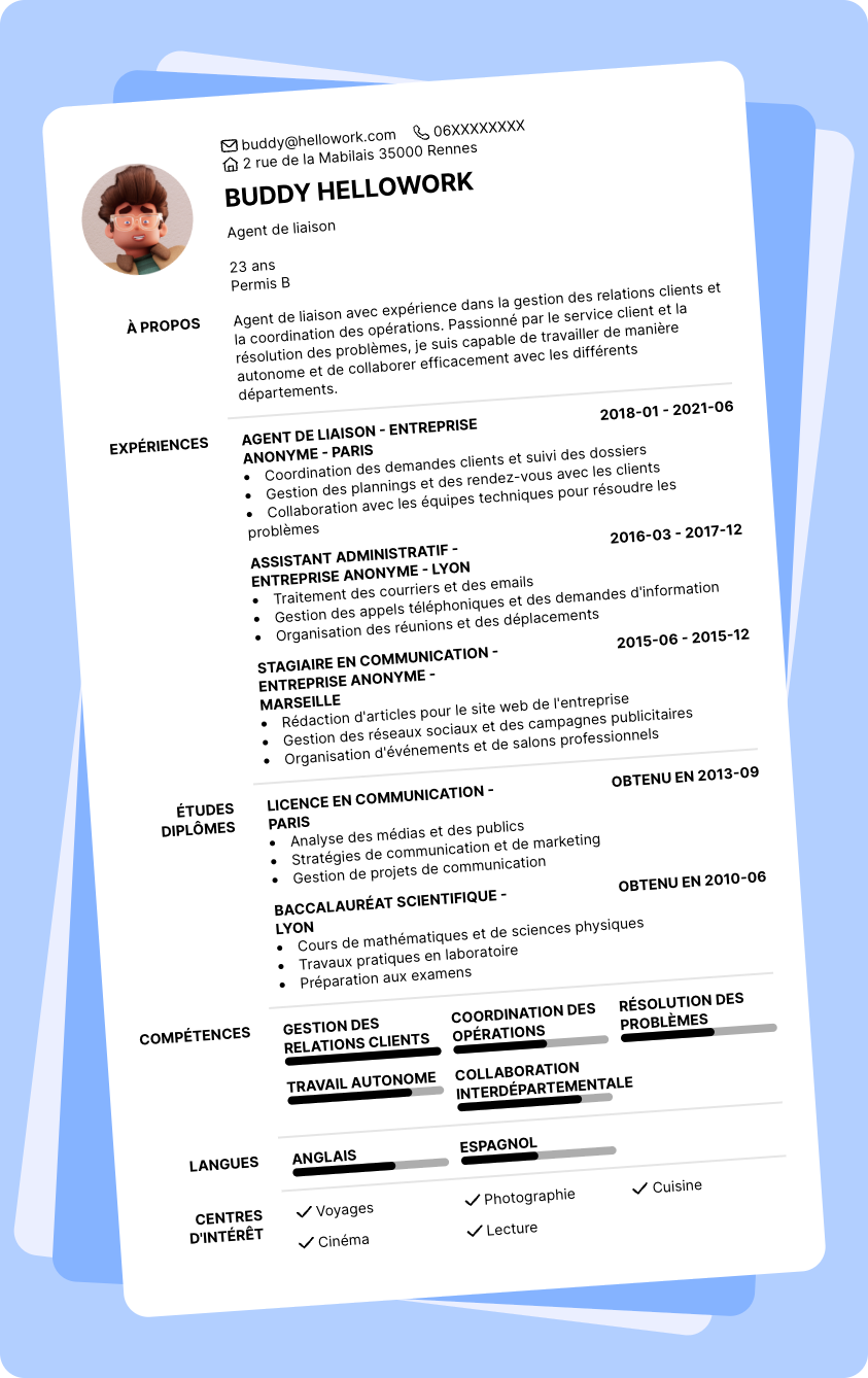 Modèle CV Agent de liaison Exemple CV Agent de liaison