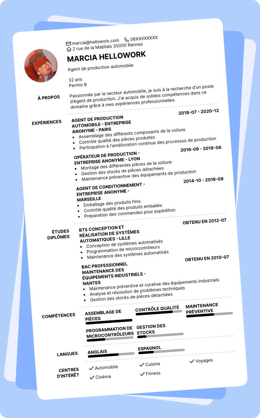 Exemple CV Agent de production automobile