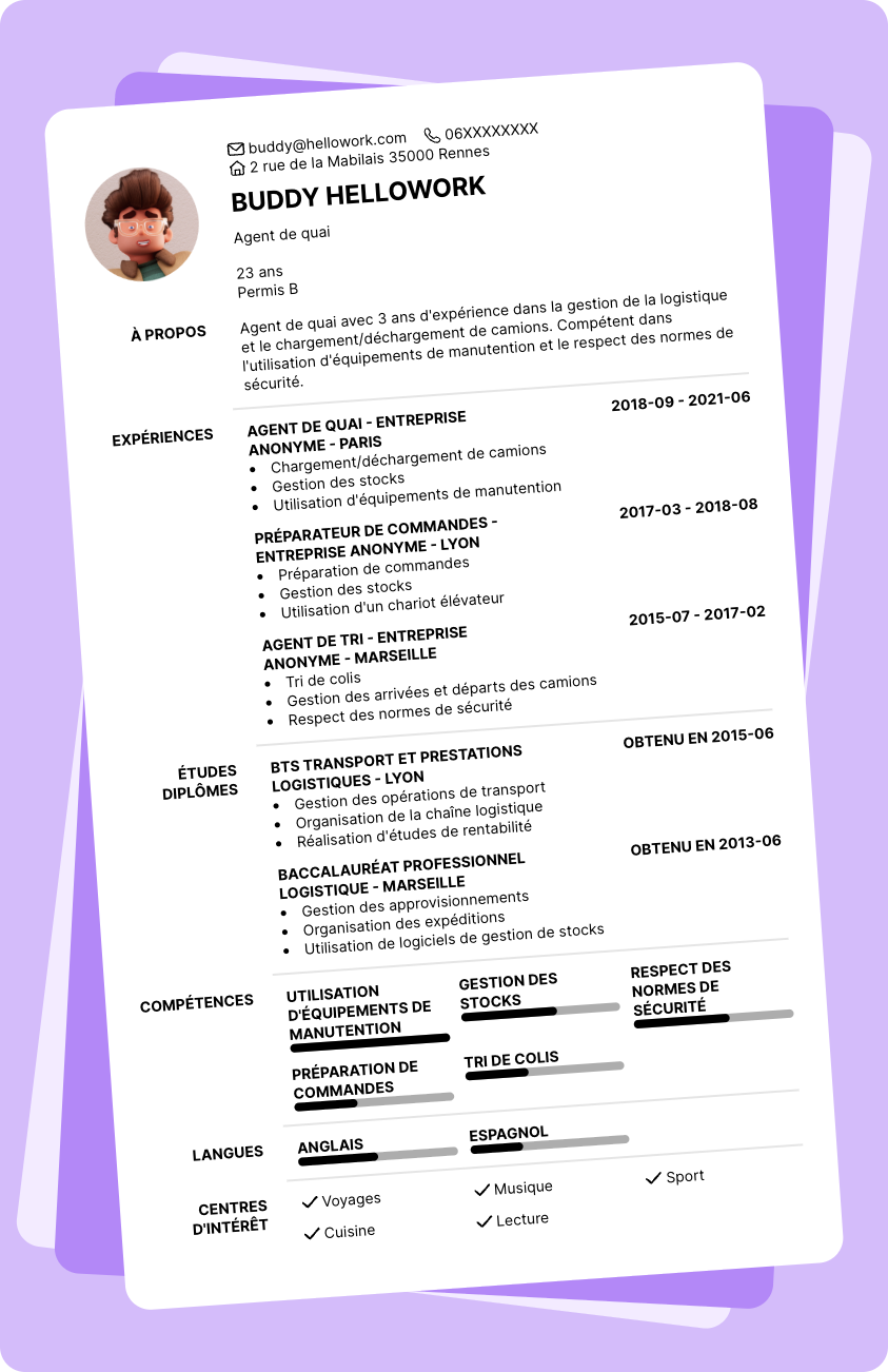 Exemple CV Agent de quai