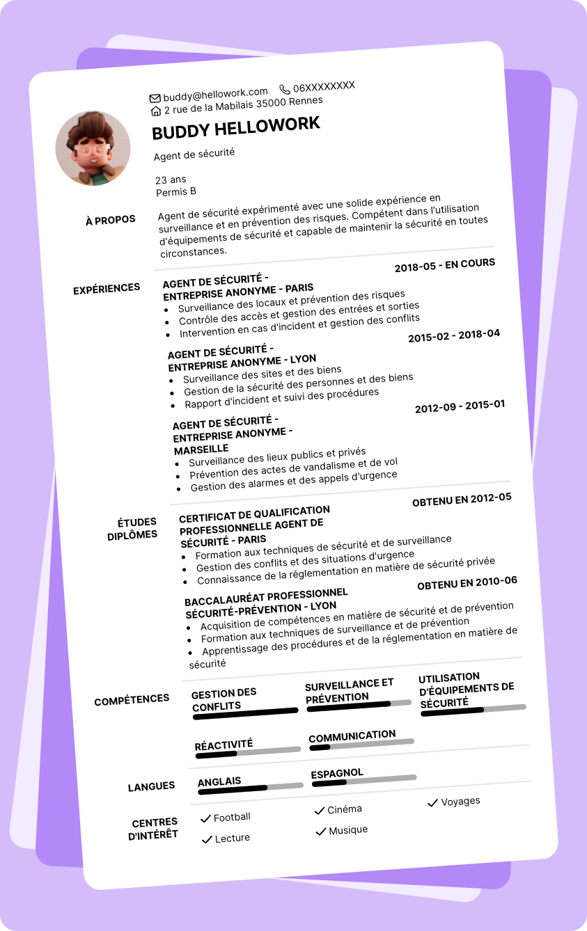 Exemple CV Agent de sécurité