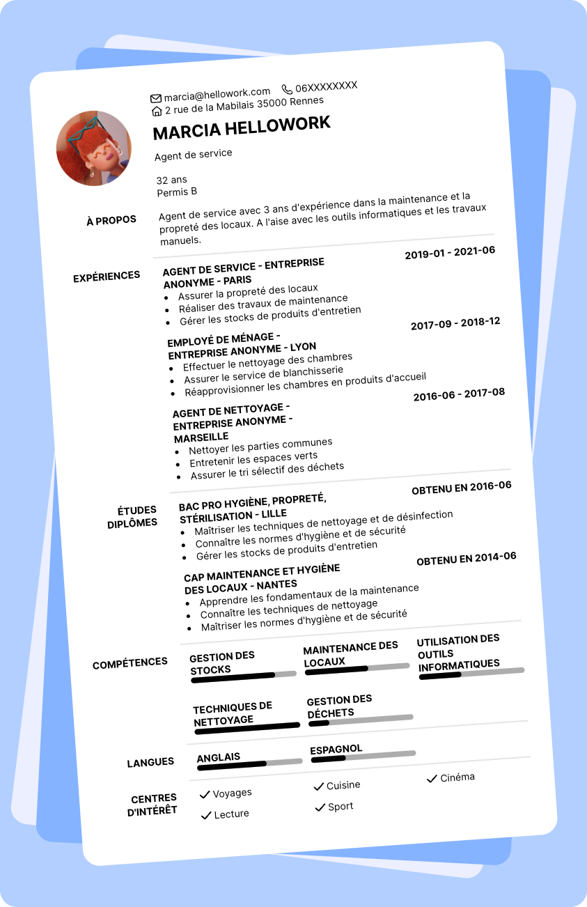 Modèle CV Agent de service Exemple CV Agent de service